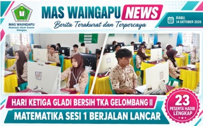 HARI KETIGA GLADI BERSIH TKA GELOMBANG II MAS WAINGAPU MAPEL MATEMATIKA SESI 1 BERJALAN LANCAR, 23 PESERTA HADIR LENGKAP